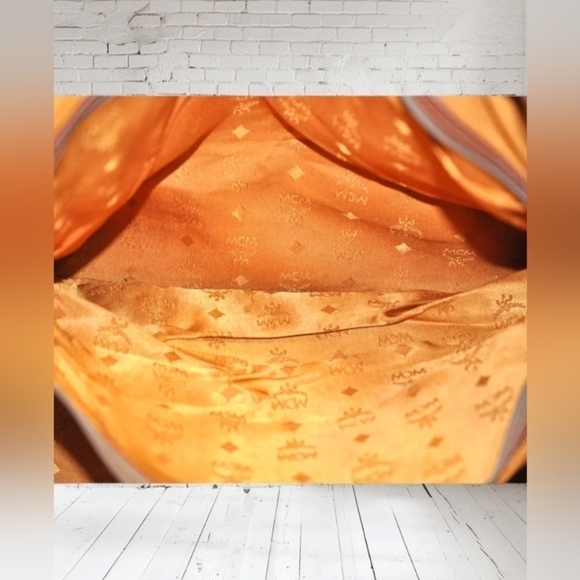 MCM Visetos Leather Boston Bag Brown Unisex Vintage - Picture 14 of 17